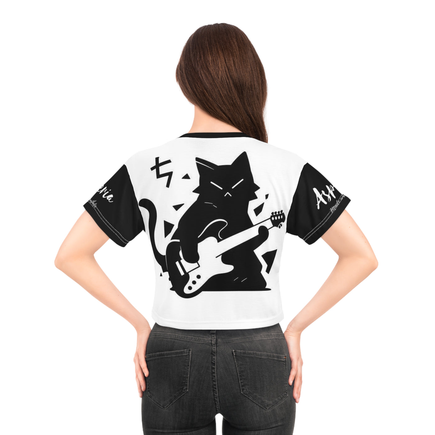Rocking Cat Crop Tee - Fun Graphic Shirt for Pet Lovers, Casual Wear, Music Lovers, Gift Idea for Birthdays, Cat Lovers